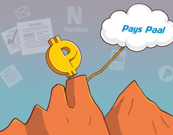 Cartoon illustration depicting the potential Paxos Nasdaq listing, symbolizing its journey to public markets driven by compliance and innovation.