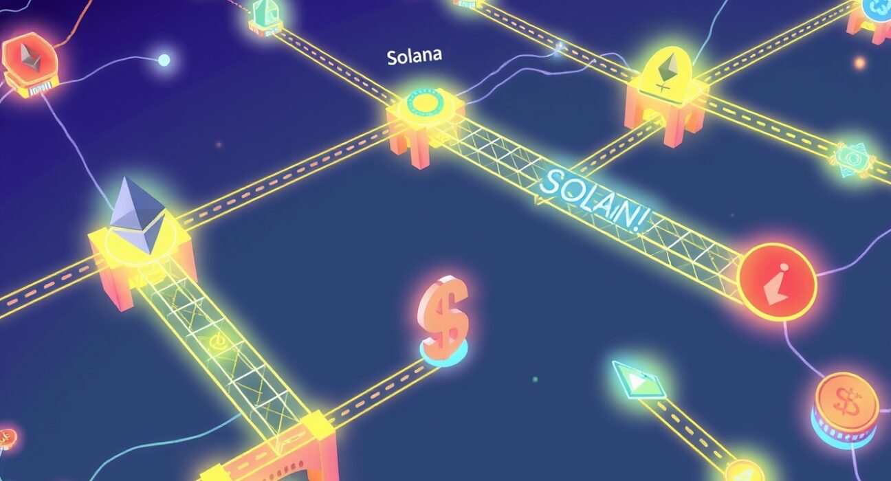 Interconnected blockchain networks illustrating the omnichain stablecoin for cross-chain transactions