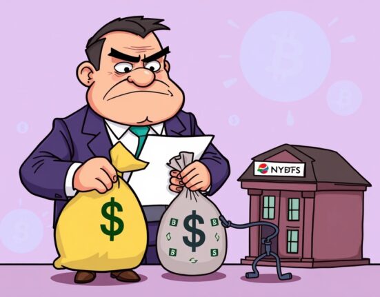 A cartoon depicting the Paxos settlement, showing a regulatory body receiving a payment for AML compliance failures.