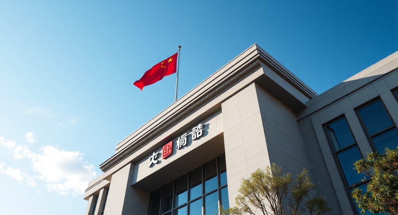 Exterior of the People's Bank of China headquarters in Beijing on a sunny day