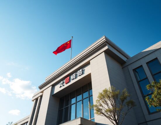Exterior of the People's Bank of China headquarters in Beijing on a sunny day