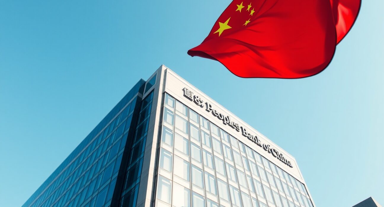 Exterior view of the People's Bank of China headquarters in Beijing on a clear day.