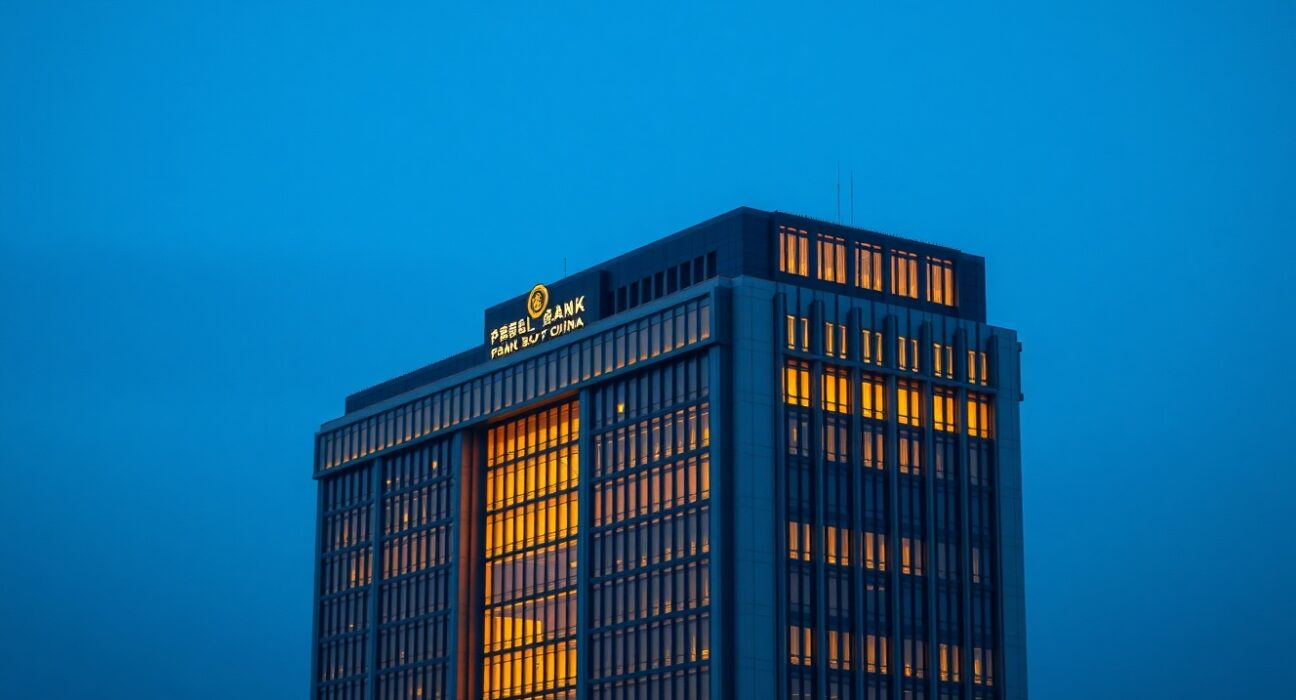 People's Bank of China headquarters representing central bank currency policy decisions