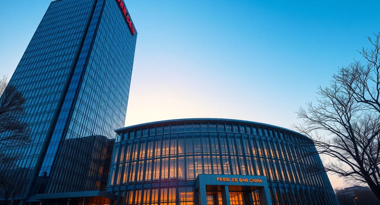 The People's Bank of China headquarters, representing the authority setting the USD/CNY reference rate.