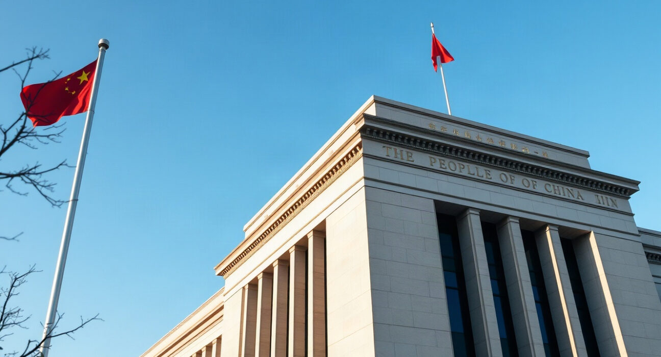 People's Bank of China headquarters in Beijing on a clear day.