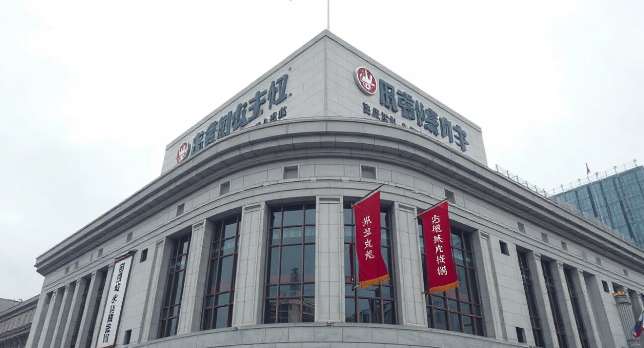 Exterior of the People's Bank of China headquarters in Beijing under overcast sky