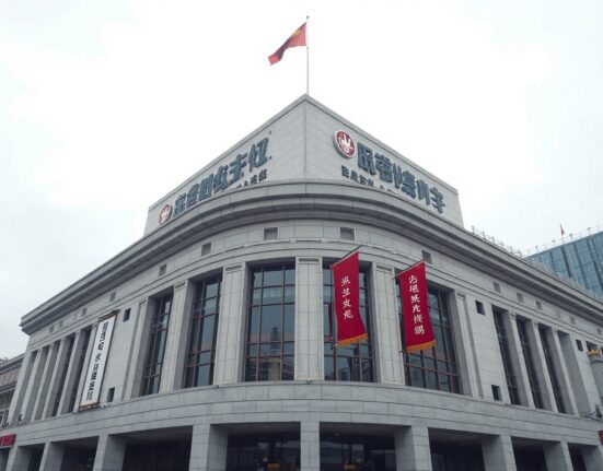 Exterior of the People's Bank of China headquarters in Beijing under overcast sky
