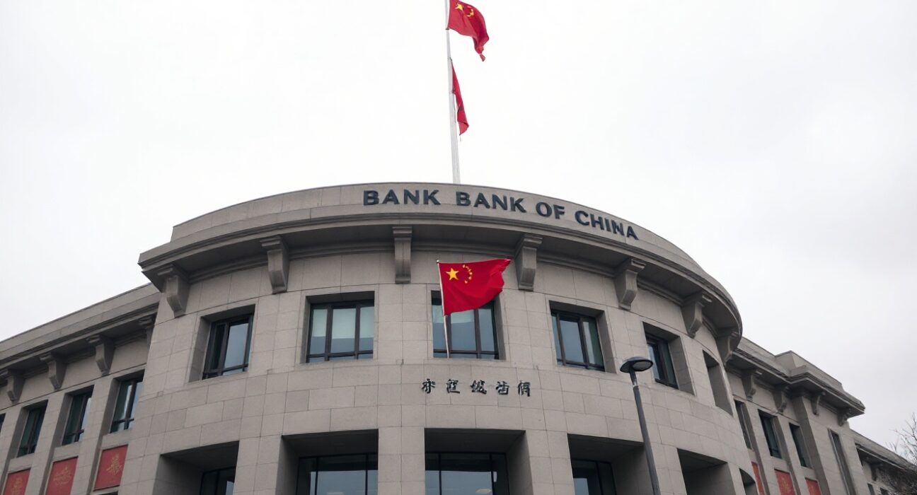 People's Bank of China headquarters in Beijing on a cloudy day
