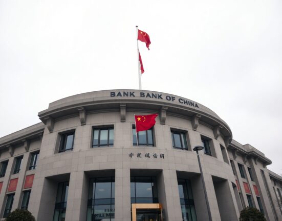 People's Bank of China headquarters in Beijing on a cloudy day