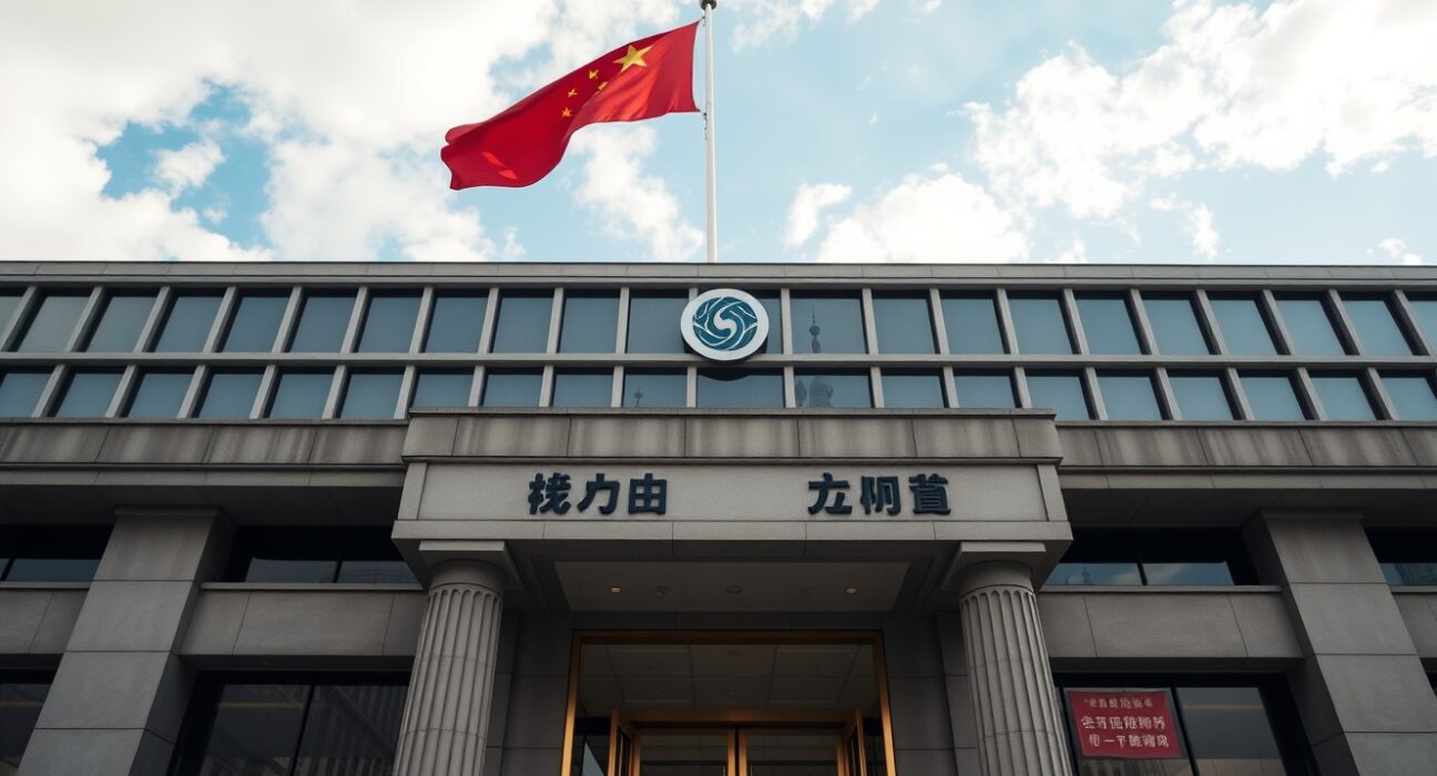 People's Bank of China headquarters building in Beijing on a clear day.