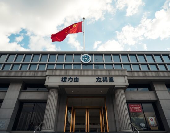 People's Bank of China headquarters building in Beijing on a clear day.