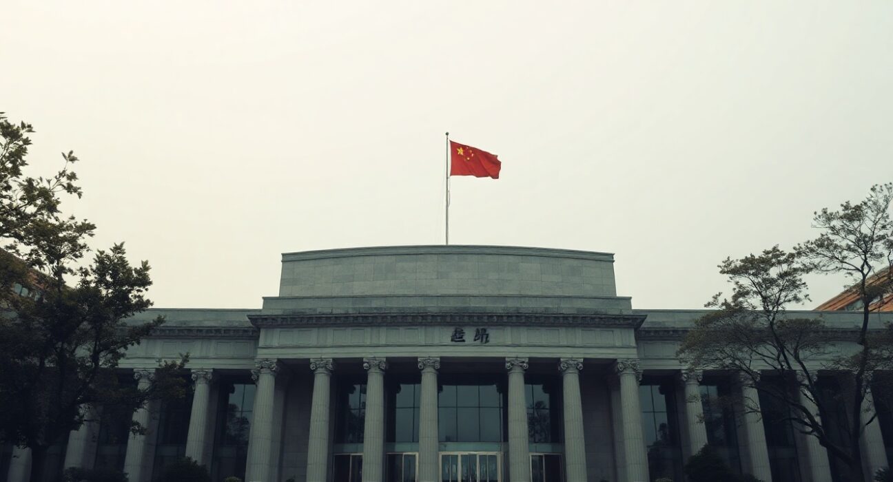 People's Bank of China headquarters in Beijing on a cloudy morning