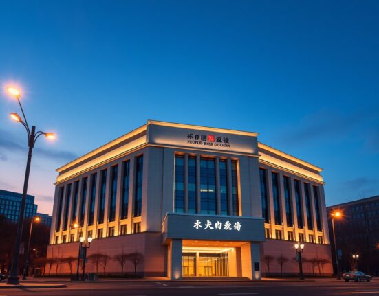 People's Bank of China headquarters in Beijing setting USD/CNY exchange rate