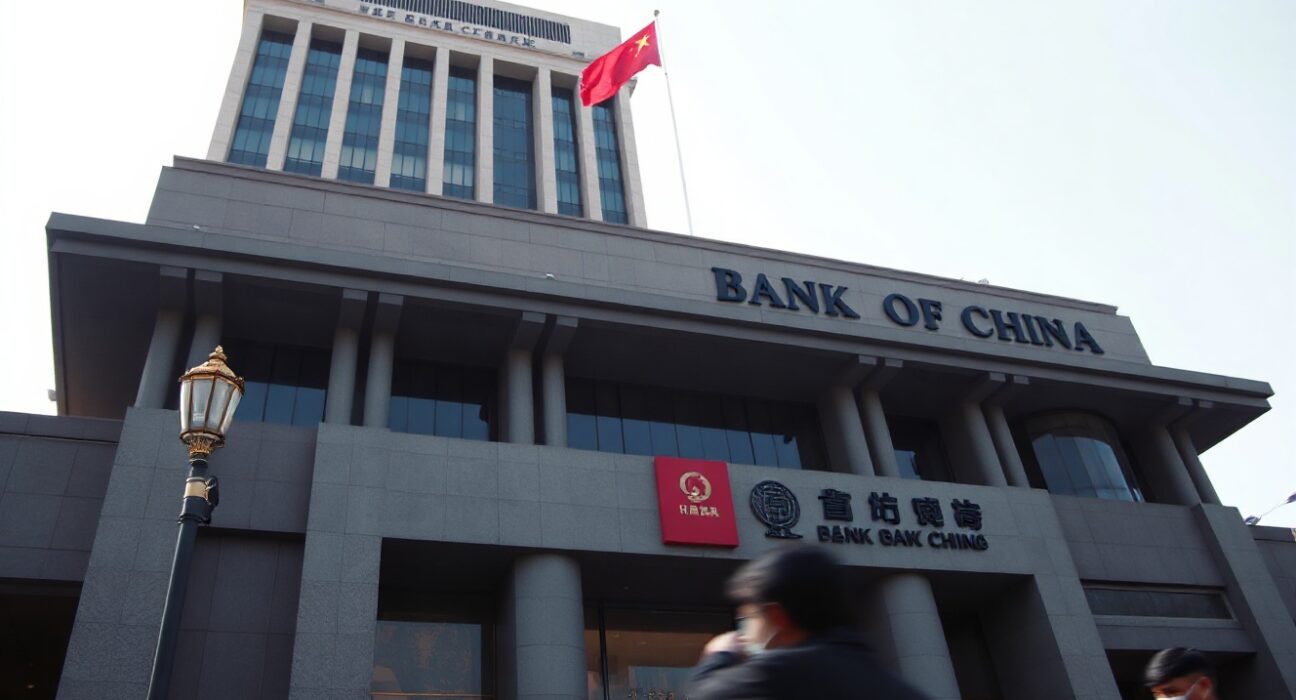 People's Bank of China headquarters in Beijing on a clear day, symbolizing the central bank's currency policy.