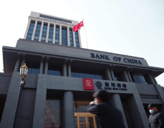 People's Bank of China headquarters in Beijing on a clear day, symbolizing the central bank's currency policy.