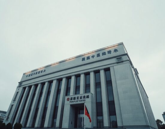 Exterior of the People's Bank of China headquarters in Beijing on an overcast day