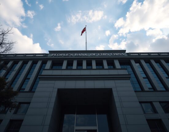 Exterior view of the People's Bank of China headquarters in Beijing during late afternoon.