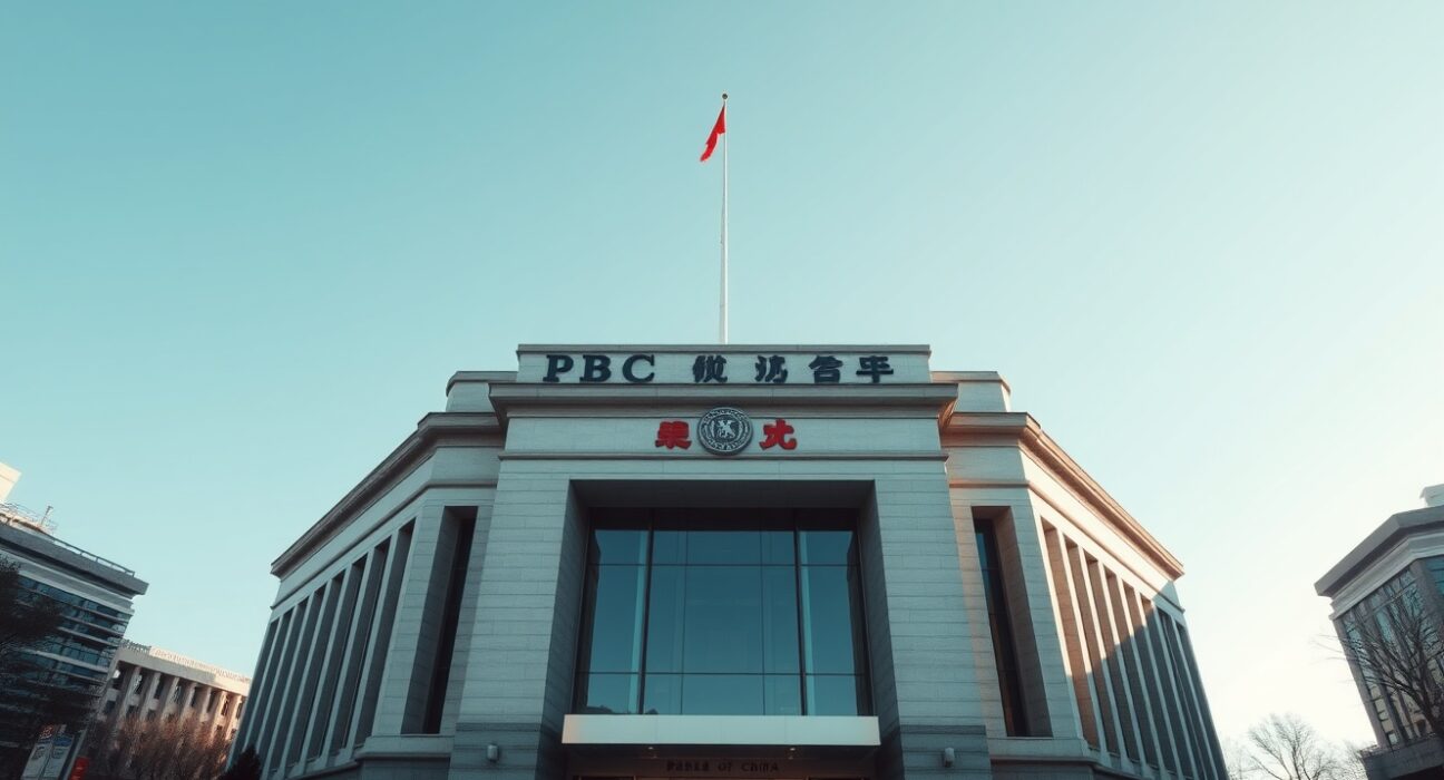 PBOC headquarters building in Beijing under clear sky