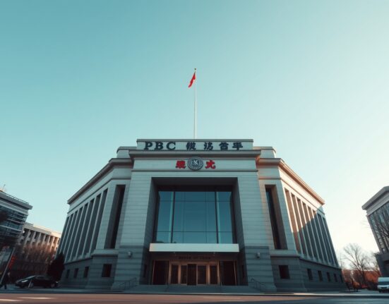 PBOC headquarters building in Beijing under clear sky