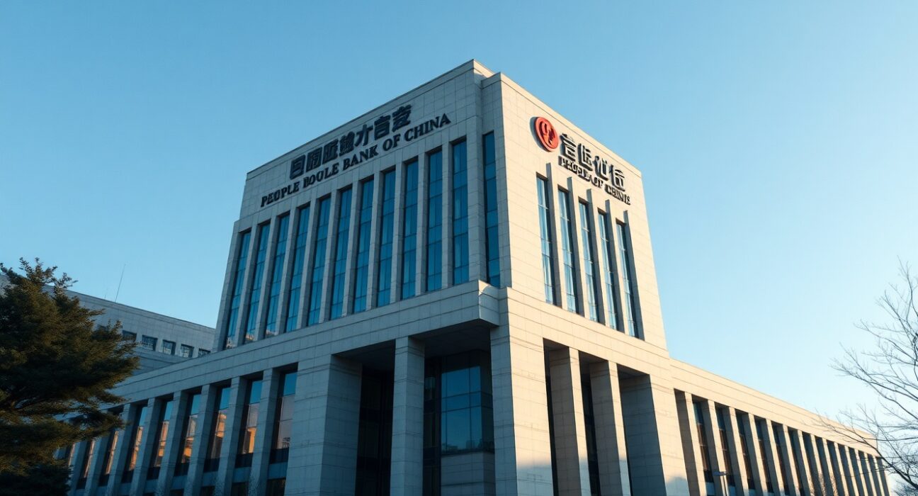 Exterior of the People's Bank of China headquarters in Beijing on a clear afternoon.