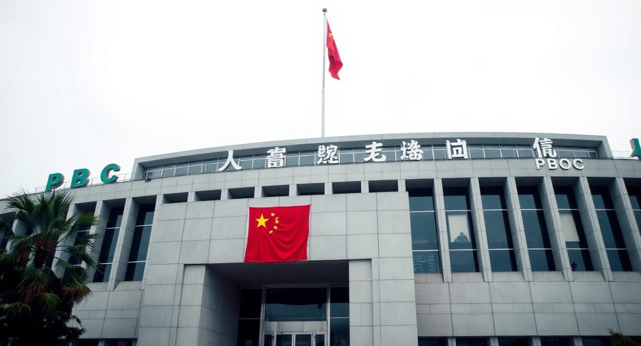 People's Bank of China headquarters in Beijing on a cloudy day