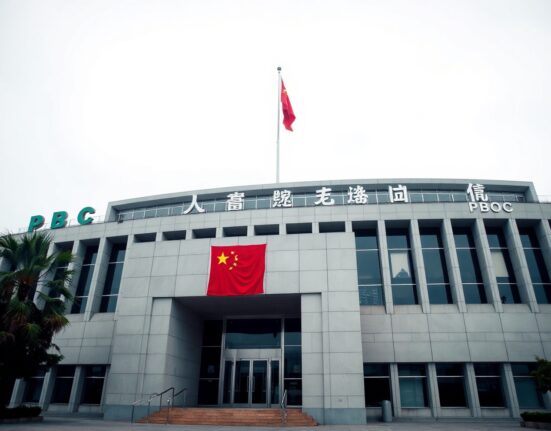 People's Bank of China headquarters in Beijing on a cloudy day