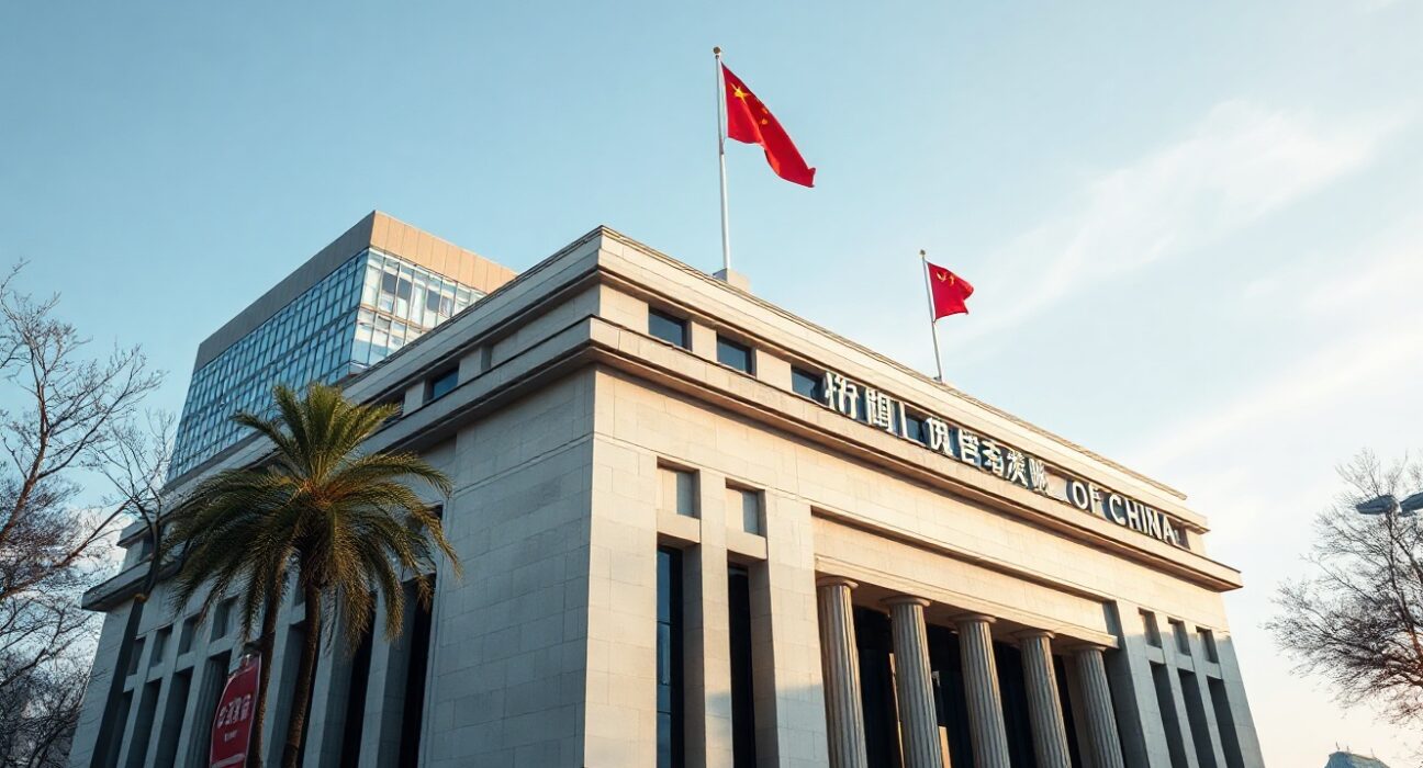 Exterior of the People's Bank of China headquarters in Beijing on a clear day