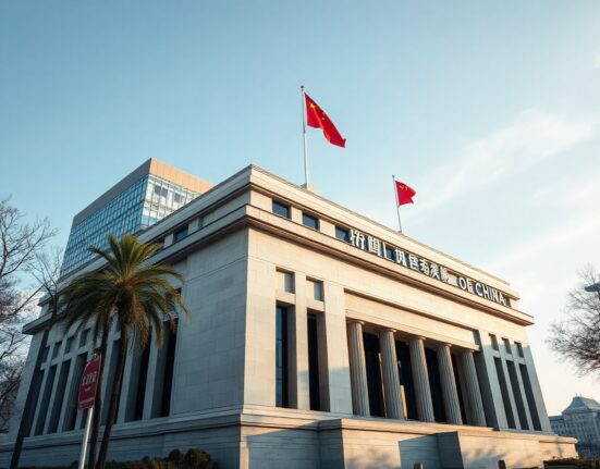Exterior of the People's Bank of China headquarters in Beijing on a clear day