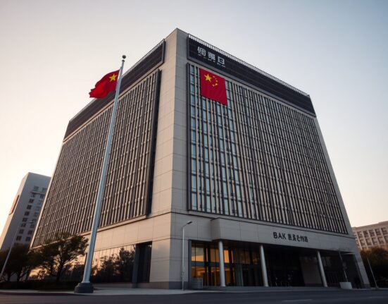 People's Bank of China headquarters in Beijing at sunrise