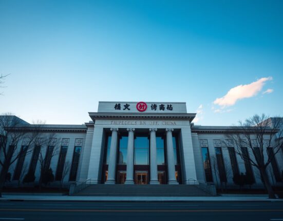 People's Bank of China headquarters in Beijing under clear sky