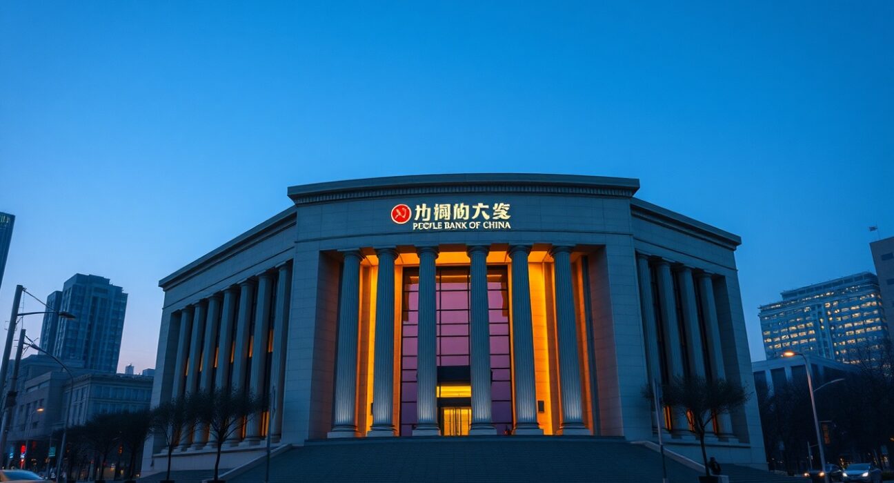 People's Bank of China headquarters representing USD/CNY reference rate announcement