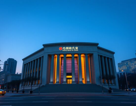 People's Bank of China headquarters representing USD/CNY reference rate announcement