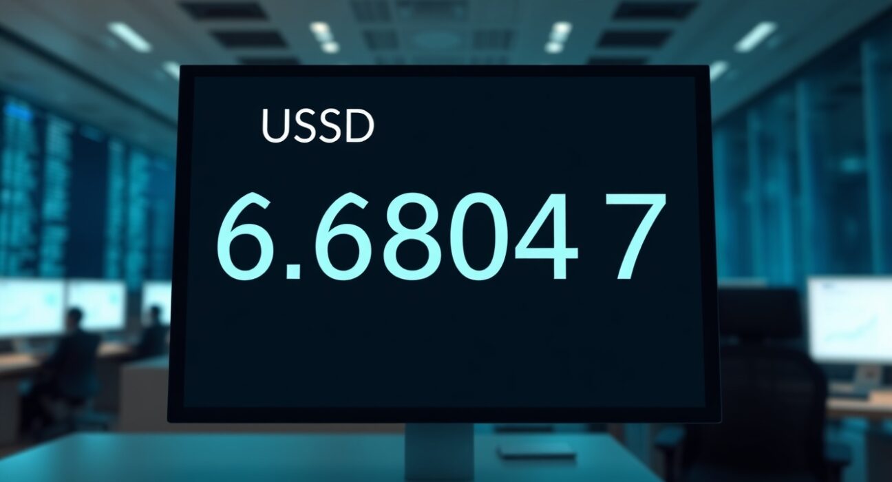 Digital display showing USD/CNY exchange rate of 6.8047 on a financial screen