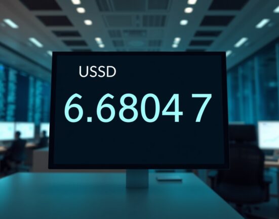 Digital display showing USD/CNY exchange rate of 6.8047 on a financial screen