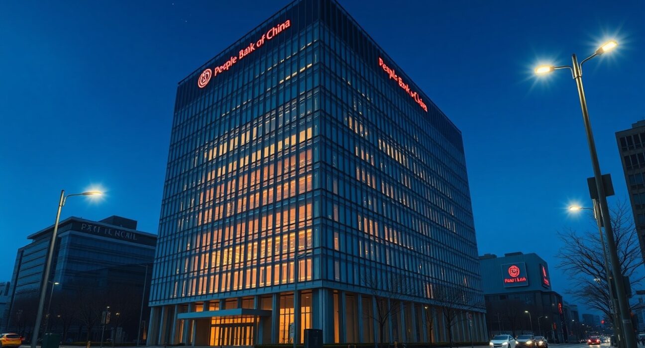 People's Bank of China headquarters representing the setting of the USD/CNY reference rate.