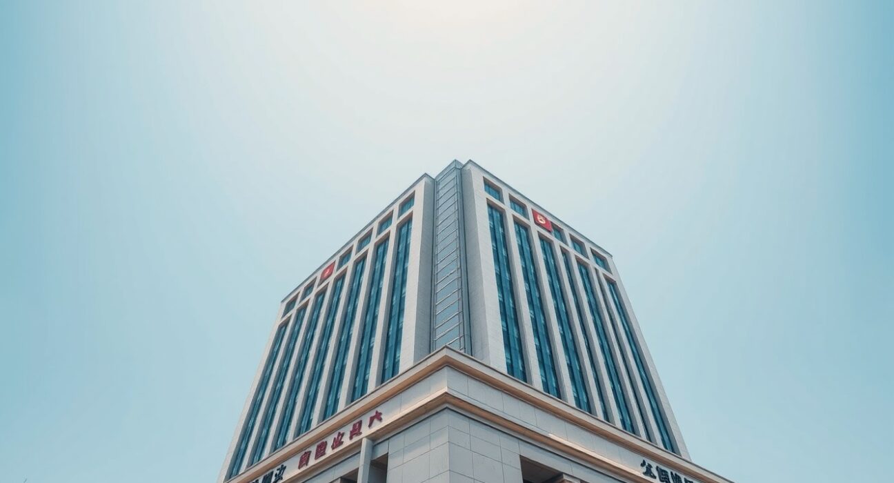 People's Bank of China headquarters building in Beijing on a sunny day.