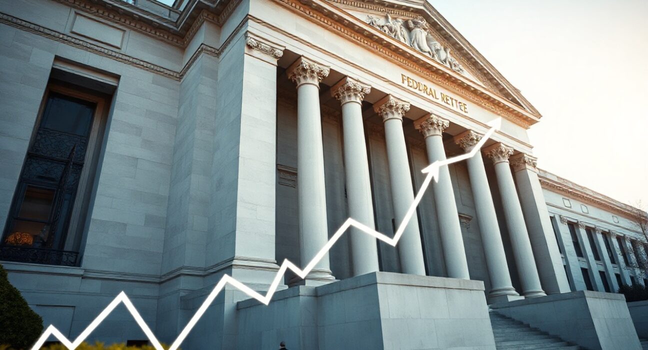 Federal Reserve building with an inflation graph overlay representing the PCE price index.
