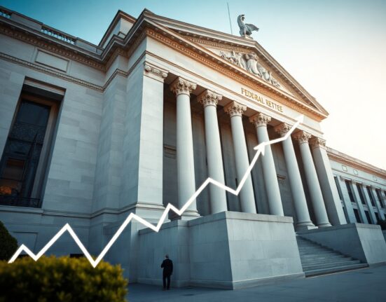 Federal Reserve building with an inflation graph overlay representing the PCE price index.