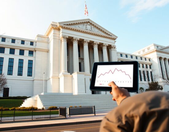 Federal Reserve building with analyst reviewing PCE inflation data chart showing 2.8% rate