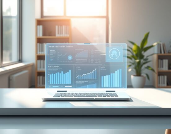 PeakAI AI content platform funding announcement with futuristic workspace visualization