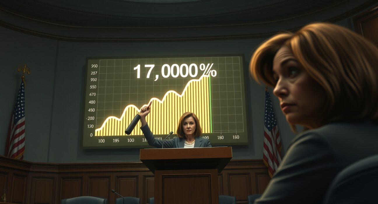 Pelosi insider trading accusation highlighted by Representative Anna Paulina Luna in a congressional setting with a stock chart in the background.