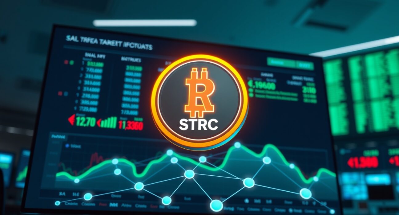 Digital dashboard showing STRC coin and blockchain network, representing Pendle's non-custodial holdings.