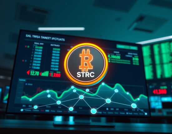 Digital dashboard showing STRC coin and blockchain network, representing Pendle's non-custodial holdings.