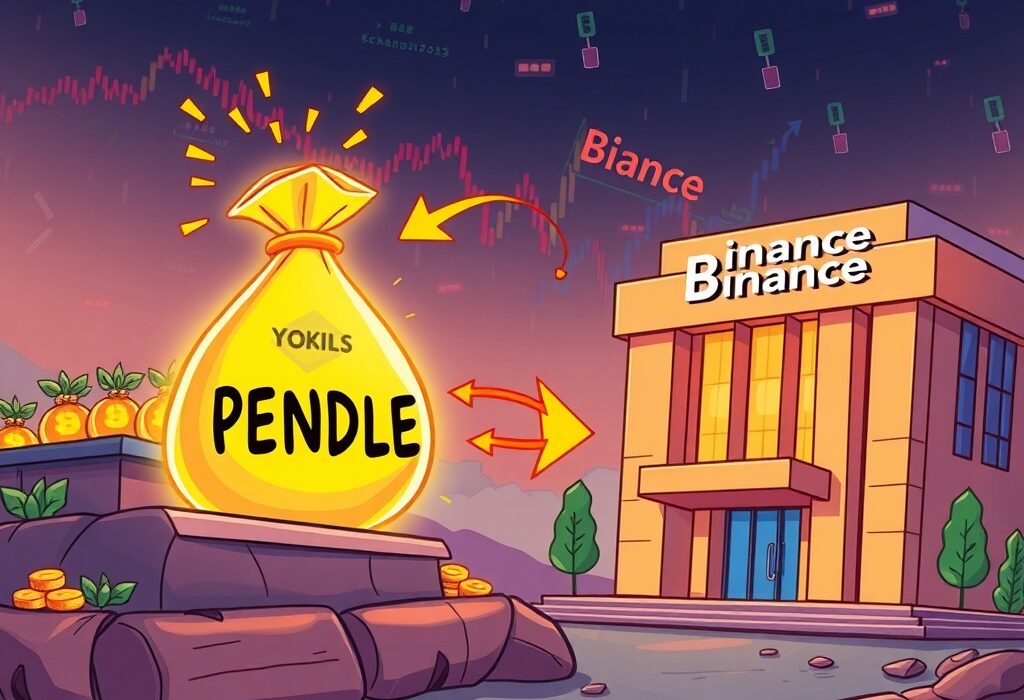An illustration of PENDLE tokens moving from the Pendle protocol to Binance, highlighting the recent Pendle PENDLE deposit.