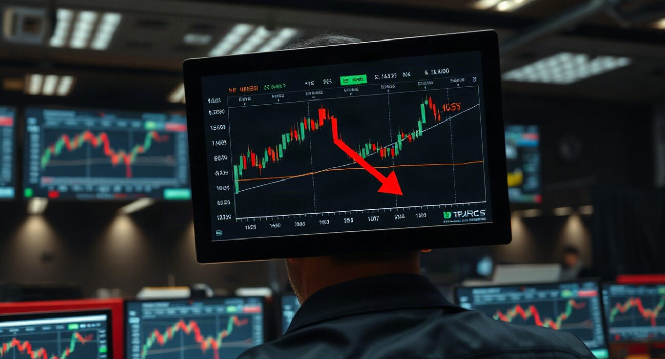 Trading desk with monitors showing market charts and a price drop, illustrating the Pendle reUSD liquidation event.