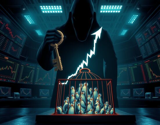 PENGU price rally chart with whale looming over token unlock, illustrating analyst warning of artificial market manipulation.