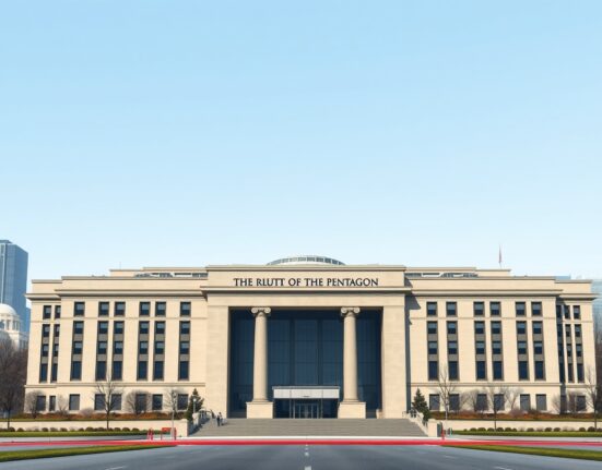 The Pentagon building with a digital chain link overlay symbolizing the supply chain risk