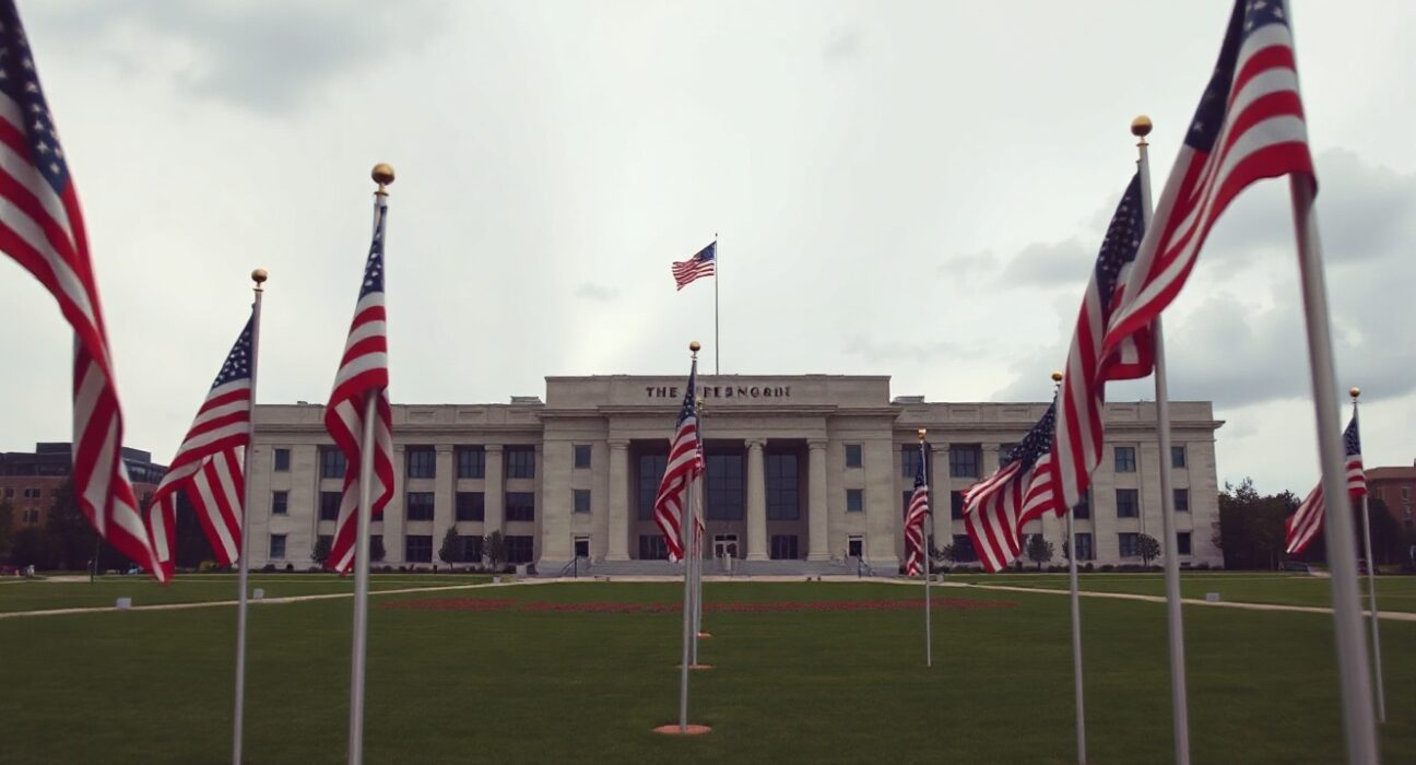 Pentagon building in Arlington, Virginia, under overcast sky, representing US defense planning.