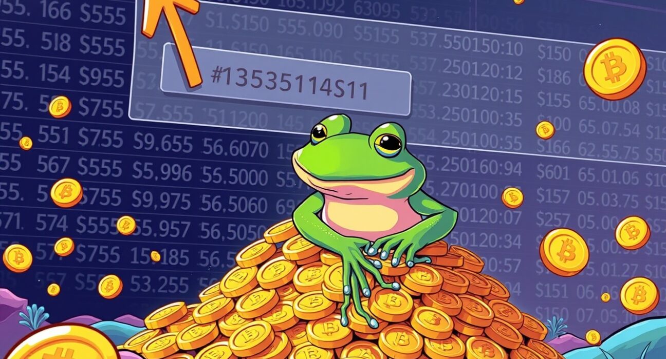 A cartoon frog selling PEPE coins, questioning the meme coin's fair launch integrity.