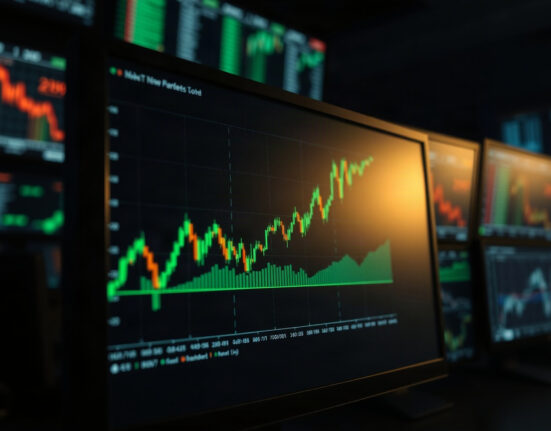 PEPE price chart on trading monitor with rising trend line and frog silhouette
